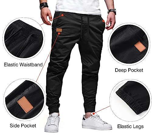 JMIERR Mens Casual Joggers Pants - Cotton Drawstring Chino Cargo Hiking Outdoor Gym Twill Track Jogging Sweatpants with Pockets for Men, US 36(L), A Black