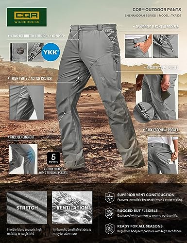 CQR Men's Quick Dry Tactical Pants, Water Resistant Outdoor Pants, Lightweight Stretch Cargo/Straight Work Hiking Pants, Shenandoah Sage, 34W x 34L