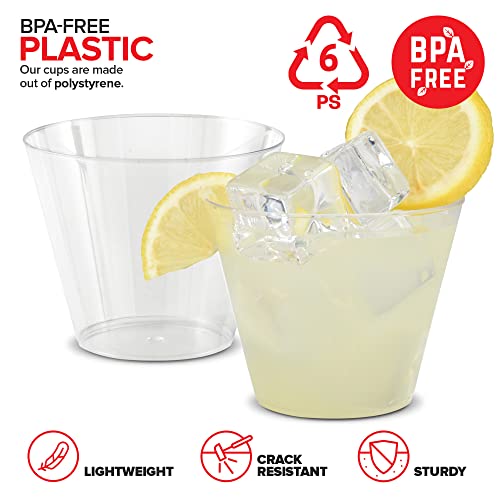 Stock Your Home 9 oz Clear Disposable Plastic Cups (100 Pack) Elegant Tumblers Glasses for Birthday Parties, Weddings, Holidays, Dessert Tumbler, Bulk Drinking Cup for Fruit Punch, Cocktails, Wine