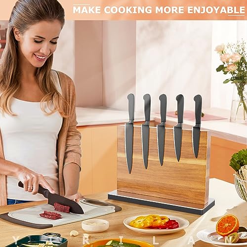 Yirilan Magnetic Knife Block, Double Sided Magnetic Knife Holder, Acacia Wood Home Kitchen Magnetic Knife Stand - Large size