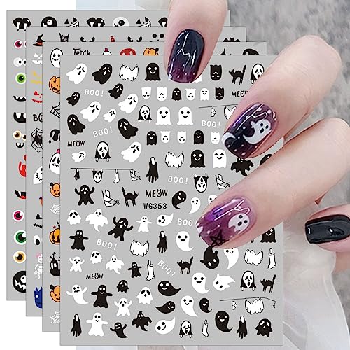 12 Sheets Halloween Nail Art Stickers Decals Self-Adhesive Pegatinas Uñas Cute Kids Pumpkin Horror Scream Skull Bat Ghost Witch Nail Supplies Nail Art Design Decoration Accessories