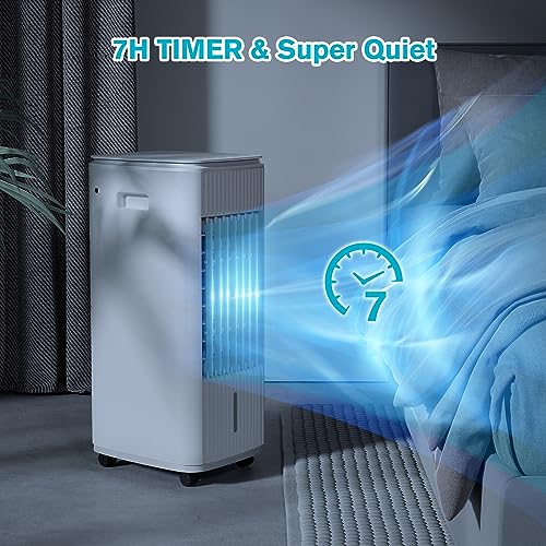 Portable Air Conditioners, 3-IN-1 Evaporative Air Cooler with Remote, 3 Speeds & 7H Timer, Portable AC with 0.8Gal Water Tank, 70° Oscillation, 4 Ice Packs Quiet Swamp Cooler for Room Home Office