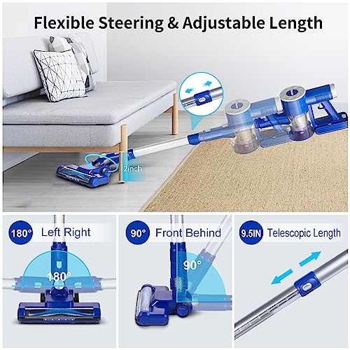 Moolan Cordless Vacuum Cleaner, 6 in 1 Lightweight Cordless Stick Vacuum with Powerful Suction, 12inch Retractable Rod Rechargeable Vacuum Cleaners for Home Hardwood Floor