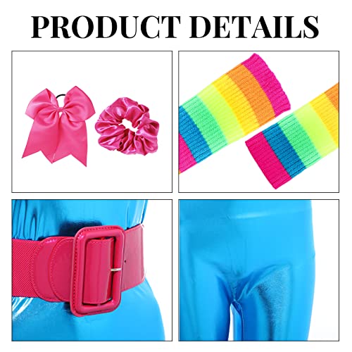 SATINIOR Women and Girl Doll Costume Accessories Set Turquoise Unitard 80's Party Knit Leg Warmer, Patent Leather Belt, Bow Hair Tie (X-Small)