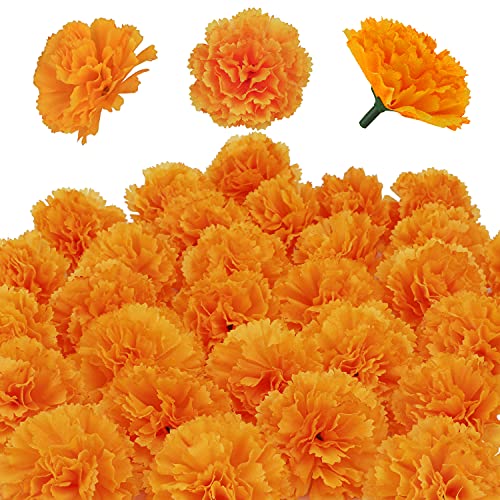 80 pcs Artificial Marigold Flowers,Silk Marigold Flower Heads,Orange Flowers Artificial for Decoration,Marigold Heads for Parties, Indian Weddings, Indian Theme,Diwali Home Decor DIY Wreath Garland