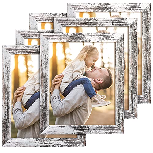 TWING 8x10 Rustic Picture Frames Set of 6 Distressed White Composite Wood Farmhouse Photo Collage For Decor Gallery Frame Set Mounting or Table display