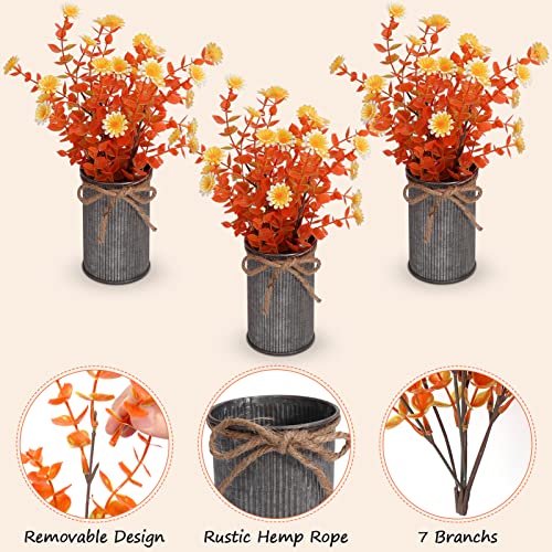 Omldggr 3 Pack Artificial Potted Flowers Autumn Potted Plants Artificial Fall Flowers for Fall Festival Thanksgiving Day Halloween Autumn Farmhouse Decoration Home Tiered Tray Tabletop Display