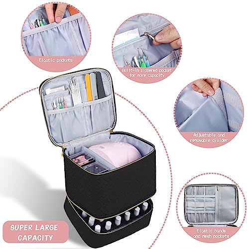 RZMAYIS Nail Polish Carrying Case Bag-Holds 30 Bottles, Double-Layer Nail Polish Storage and Nail Dryer Case