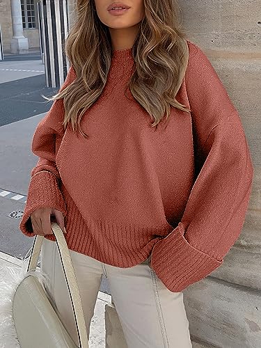 ANRABESS Sweaters for Women Oversized Crewneck Long Sleeve Knit Pullover Casual Chunky Cashmere Warm Fuzzy Tops 2023 Fall Outfits Fashion Clothes 626xiuhong-L Rust