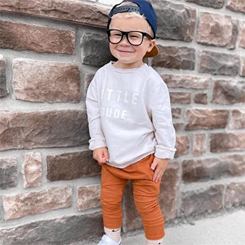 Toddler Baby Boy Fall Winter Outfits Letter Crewneck Sweatshirt Casual Pants 2Pcs Clothes Set White-Brown 0-6 Months