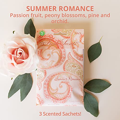 WILLOWBROOK | Fresh Scents Scented Sachet Packet | Summer Romance | Air Freshener Bags for Drawers, Closets, Cars | 6 Pack | Long Lasting Home Fragrance