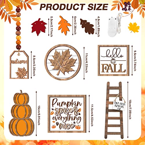13 Pcs Fall Tiered Tray Decor Set Thanksgiving Pumpkin Gnome Rustic Farmhouse Decor Fall Decor Autumn Harvest Decorative Trays Wooden Tabletop Signs for Home Kitchen (Rustic Style)