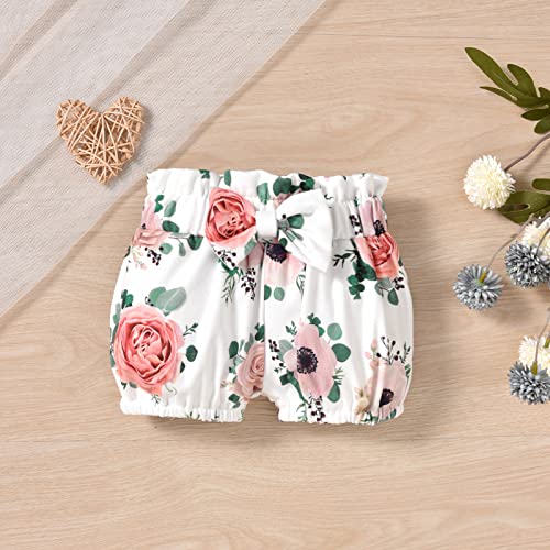 Aalizzwell 12-18 Months Baby Girls Clothes Ribbed Short Sleeve Bloomer Shorts Floral Summer Outfit Green