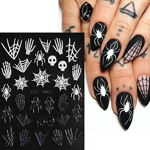 Halloween Nail Art Stickers Decals, 5D Stereoscopic Embossed Halloween Nail Stickers Nail Art Supplies Ghost Face Spider Bat Halloween Nails Design Decals for Women Girls DIY Nail Art Decorations