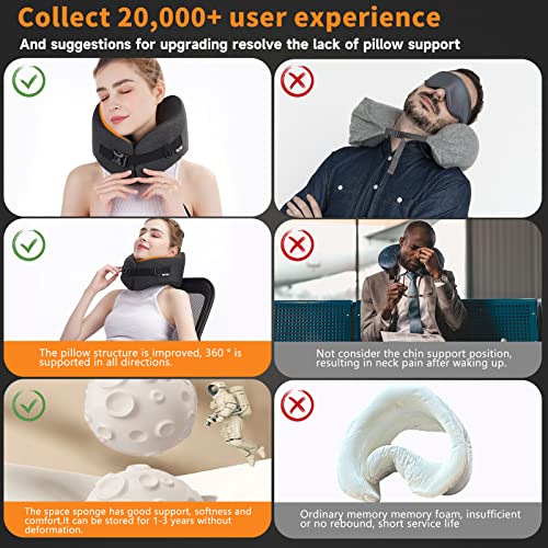 MLVOC Travel Pillow Memory Foam Neck Pillow, Adjustable Comfort Breathable Cover, Airplane Travel Set with 3D Sleep mask, Earplugs Box, for Airplane, Car, Office, Home (Full Black)