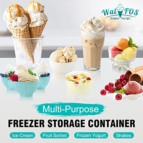 Walfos Ice Cream Containers - 1.6 Quart Each, Reusable Homemade Ice Cream Tubs with Silicone Lids, Stackable Freezer Storage Container for Yogurt, Sorbet, Gelato, Bonus 2 Bands, 12 Stickers, Set of 2