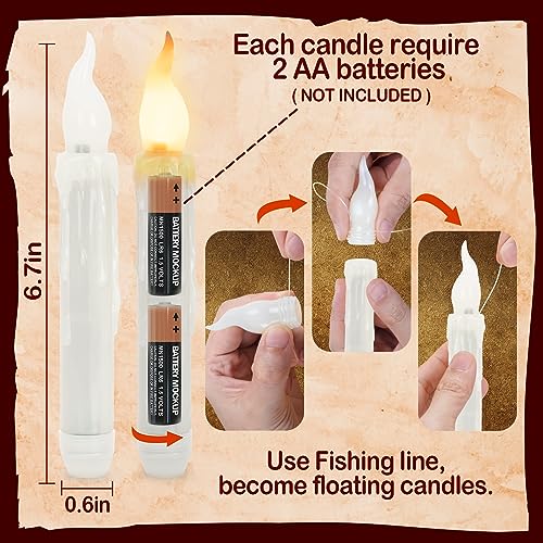 12pack Floating LED Candles with Remote Control, Indoor Halloween Decorations for Home, Battery Operated Window Tabler Candle Set for Parties, Birthdays, Weddings, and Church Supplies