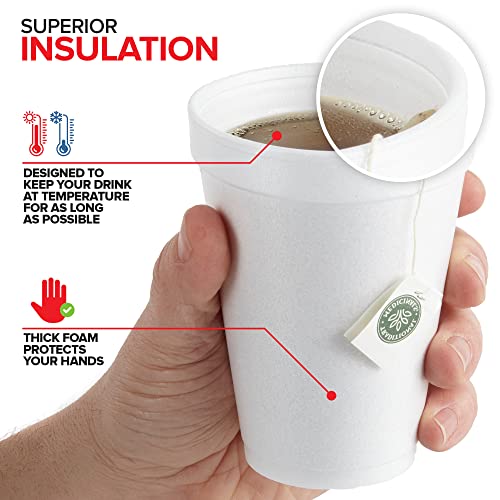 Stock Your Home 12oz Disposable Foam Cups in White (100 Count) Medium Size Insulated Foam Cup, For Hot and Cold Beverages, Great for Drinking Coffee, Tea, or Cocoa, Bulk Family Pack