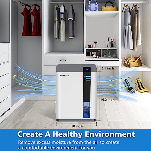 NineSky Dehumidifier for Home, 98 OZ Water Tank, (800 sq.ft) Dehumidifiers for Bathroom, Bedroom with Auto Shut Off, 5 Colors LED Light(H2 White/Gray)