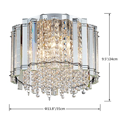 AGV LIGHTING CL026 Flush Mount K9 Crystal Ceiling Light Fixture, D14 x H9.5, 5-Lights, Chrome Finish