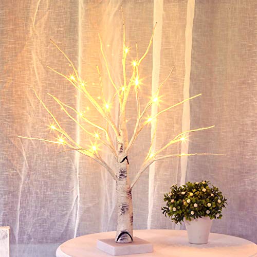 Bolylight Lighted Birch Tree Warm White Light Up Birch Tree Tabletop Small LED Tree Artificial Decorative Branch Tree Lamp for Christmas Holiday Home Party