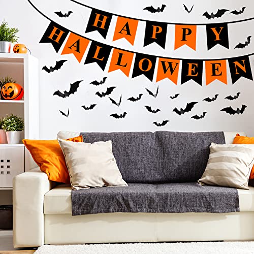 Halloween Decorations Indoor Set , -Halloween Fireplace Mantel Scarf & Round Table Cover & Lace Table Runner &Halloween Banner & 60 pcs Scary 3D Bat for Halloween Party decorsr,Spooky Home Decor