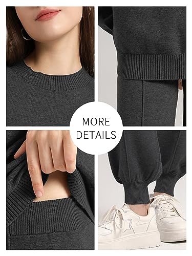 SuperPrity Knit Two Piece Outfits for Women Winter Lounge Sets Ladies Sweatsuits Sets Long Sleeve Sweater Pants Set-M,Black