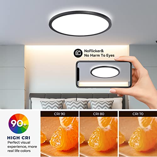 4 Pack 12 Inch 28W LED Flush Mount Ceiling Light, Black Shell 3 Color Changeable (3000K/4000K/6000K),120V Slim Surface Mount Ceiling Light Lighting Fixture for Kitchen Bedroom Living Room