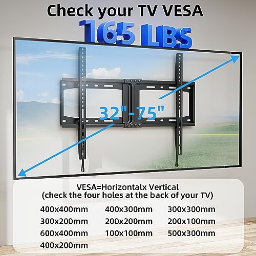 HOME VISION Fixed TV Wall Mount, Low 𝗣𝗿𝗼𝗳𝗶𝗹𝗲 TV Mount for Most 32-75 inch TVs, TV Wall Mount Bracket Max VESA 600X400mm Up to 165lbs Fits 16"-18"-24" Wood Studs, Quick Release Lock