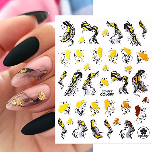 12 Sheets Nail Art Stickers Decals White Black Gold Stripe Line Nail Decals Self-Adhesive Marble Wave Nail Art Supplies for Nail DIY Decoration 3D Nail Accessories for Women French Nail Design