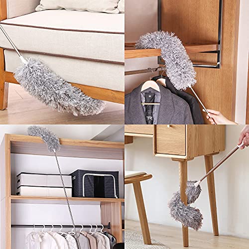 Dusters for Cleaning High Ceiling Fan, Newliton Microfiber Feather Duster with 30'' to 100'' Telescoping Extension Pole, Long Extendable Duster for Home Car Furniture Cobweb