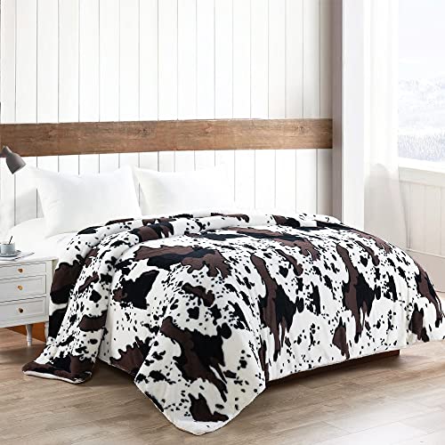 Home Soft Things Soft and Thick Faux Fur Sherpa Backing Bed Blanket, Cows Flower, 86" x 92"
