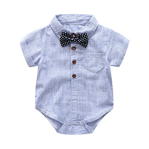 Baby Boys Gentleman Outfits Suits, Infant Blue Shirt+Bib Shorts+Tie+Suspenders Clothing Set,6-9M