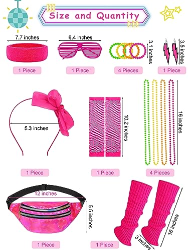 AOTHSO 18 Pieces Girls 80s Costume Accessories Set Halloween Cosplay 1980s Party Kids 80s Outfit Clothes Costume Set