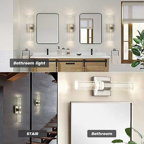 OYLYW Dimmable Bathroom Vanity Light fixtures Over Mirror Set of 2 Modern led Brushed Nickel Wall lamp Bubble Glass sconces Wall Lighting for Bathroom Bedroom Bedside Hallway