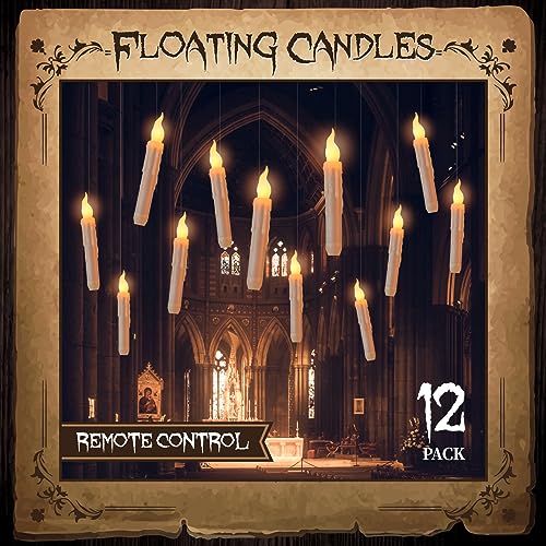 FRIEET Halloween Decorations - Floating LED Candles with Remote Control - Hanging Floating Candles Witch Wizard Halloween Decor for Indoor Home Room Classroom Bedroom Birthday Party