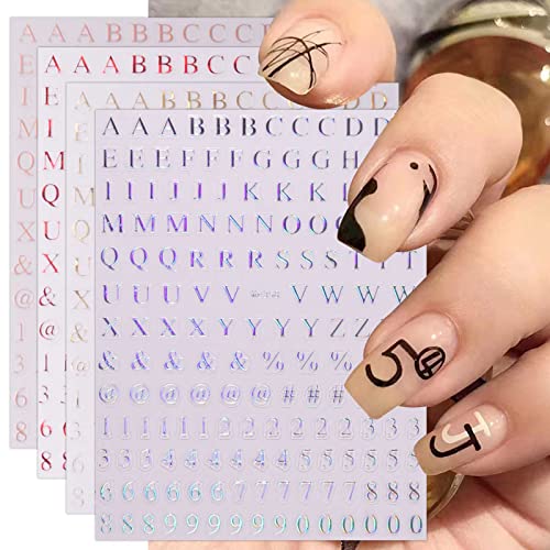 JMEOWIO 9 Sheets Number Letter Nail Art Stickers Decals Self-Adhesive Pegatinas Uñas Colorful Nail Supplies Nail Art Design Decoration Accessories