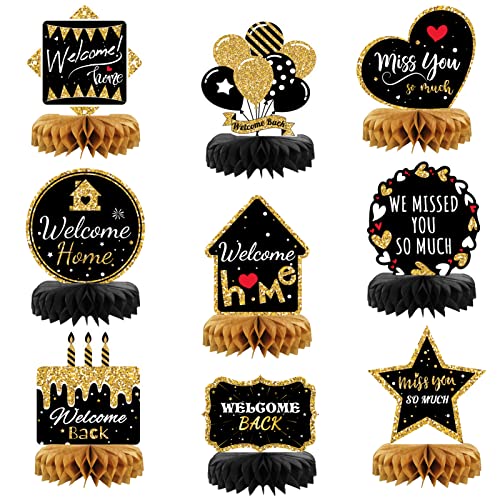 Welcome Home Decorations, 9Pcs Black and Gold Welcome Home Table Decor for Welcome Home Party Decorations, Welcome Home Party Supplies