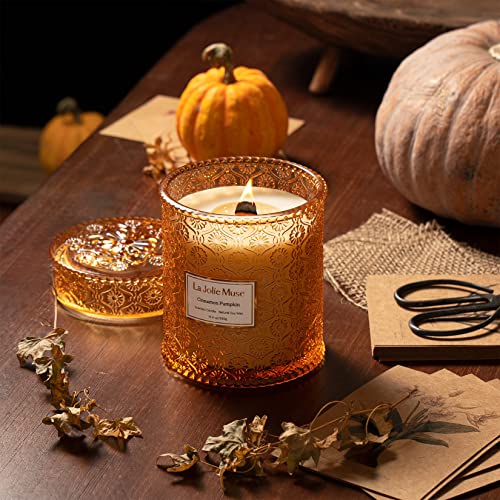 LA JOLIE MUSE Pumpkin Cinnamon Candle, Fall Candles, Wood Wick Candle, 90 Hours Burn Time, Natural Soy Candle, Luxury Candle Gift, Autumn Candle 19.4 Oz