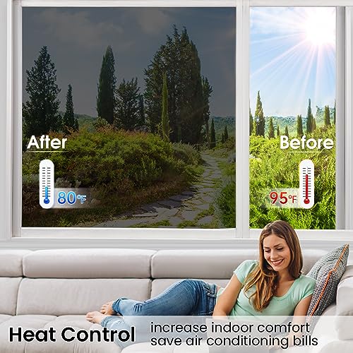 Heat Blocking Window Privacy Film with 3 Free Tools: One Way Window Tint Reflective Window Tinting Film for Home See Out Not in Sun Blocker Mirror Window Clings Door Window Cover,17.5 * 78.7 Inch