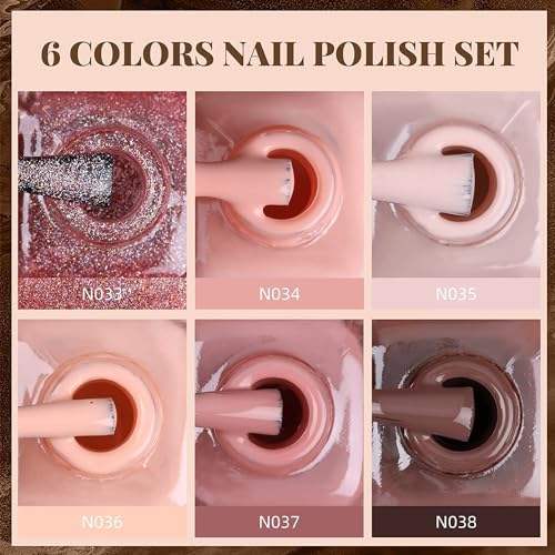 Morovan Nail Polish Set Fingernail: Nude Pink Colors Pure and Glitter Nail Polish Pack 0.25 oz Nail Polish Bulk Glossy Toenail Polish at Home Nail Polish Gifts Salon