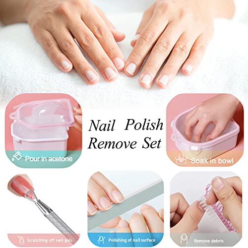 Nail Soaking Bowl, Gel Nail Polish Remover Kit, Manicure Bowl for Hand, Dip Powder Remover Tools, Nail Soak Off Bowl for Acrylic Nails, Nail Brush, Cuticle Pusher, Cuticle Peeler, 100/180 Nail File, Buffer Block