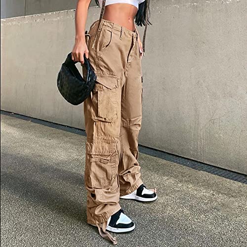 Viatabuna Women's High Rise Straight Leg Y2K Streetwear Cargo Pants Baggy Boyfriend Pants with Pocket