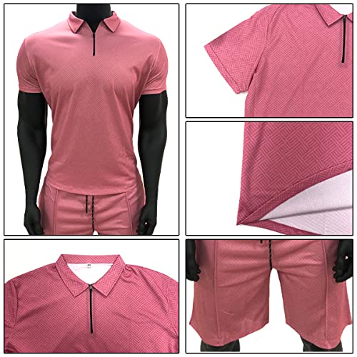 Men's Short Sets Outfits 2 Piece Summer Tracksuit Short Sleeve Polo Shirt and Shorts Set Casual Sport Suit (3,L,Large)