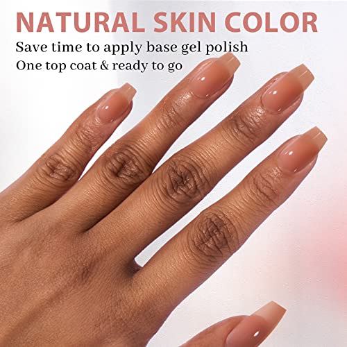 Gel Nail Kit - BTArtbox Soft Gel Nail Tips and Glue Gel Kit, 2 in 1 X-coat Tips with Tip Primer Base, 150pcs Short Coffin Nail Tips Fake Nails with Gel Nail Glue Top Coat Nail Extension Kit, Brown