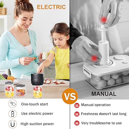 Electric Mason Jar Vacuum Sealer, JuJubak Food Vacuum Saver Sealer Machine, Vacuum Sealer Kit for Regular Mouth and Wide Mouth Regular Mouth Mason Jars Sealer with 12 Jar Lids