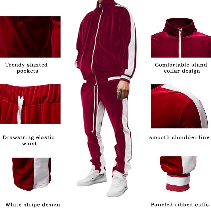 KISSQIQI Men's 2 Pieces Full Zip Tracksuits Golden Velvet Thickening Sport Suits Casual Outfits Jacket & Pants Fitness Tracksuit Sets