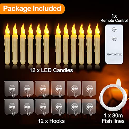 Halloween Decoration,12Pack Floating LED Candles With Remote Control,Hanging Floating Candles for Harry potter Witch Halloween Decor Christmas Holiday Party Birthday Wedding Bedroom Window Home Décor