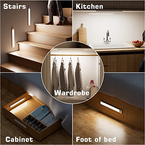 Under Cabinet Lights, Closet Lights, Wireless LED Motion Sensor Light Indoor, 2000mAh Rechargeable Magnetic Strip Lights, Under Counter Lights for Kitchen, 2 Mode Battery Operated Wall Lights, 2 Pack