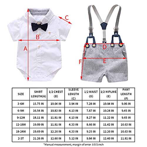 Baby Boys Gentleman Outfits Suits, Infant Short Sleeve Shirt+Bib Shorts+Bow Tie Overalls Clothes Set,9-12M